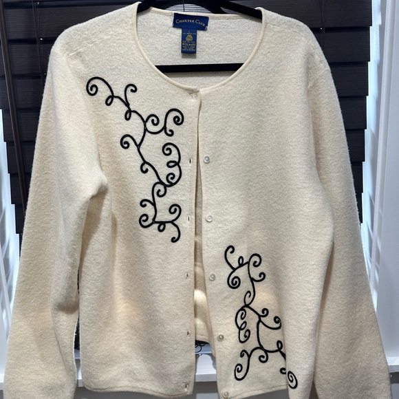 Charter Club Sweaters - Cream and Black 100% pure wool cardigan